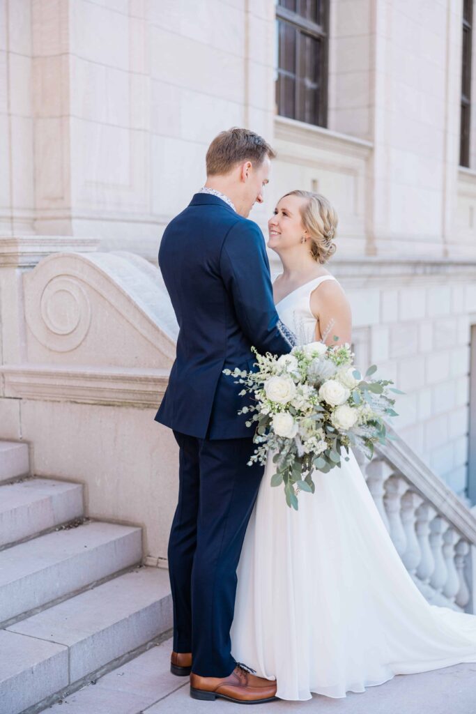 This is a portrait of Tenley and Desmond at the James J Hill Library. 
Gorgeous Fall wedding at the Intercontinental Hotel in Saint Paul, Minnesota. 