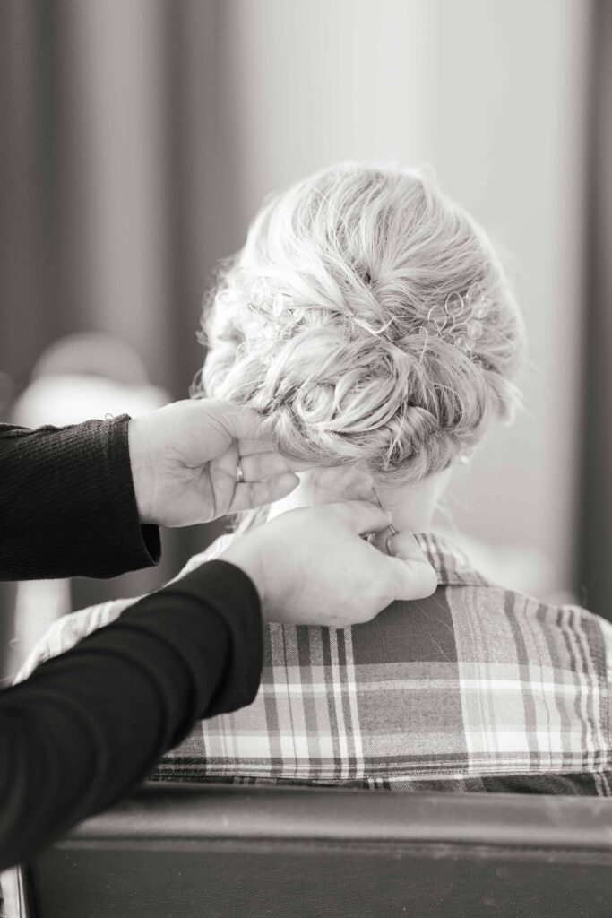 Gorgeous Fall wedding at the Intercontinental Hotel in Saint Paul, Minnesota. This is a portrait of the bride getting ready.
