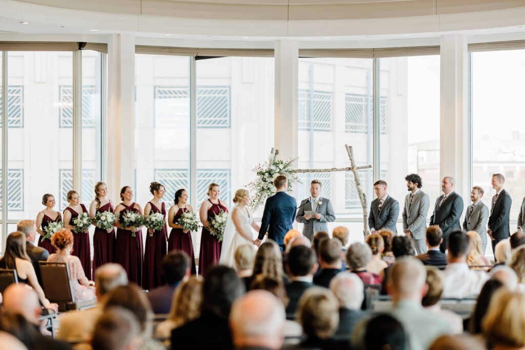 Gorgeous Fall wedding at the Intercontinental Hotel in Saint Paul, Minnesota. This is a portrait of the ceremony. 
